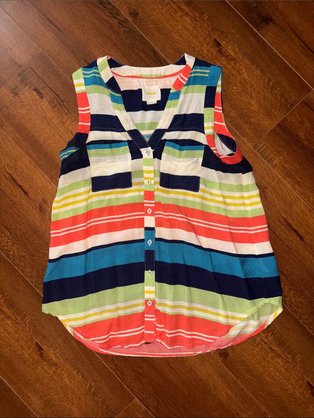 -Maeve Sleeveless Button Down Striped Blouse